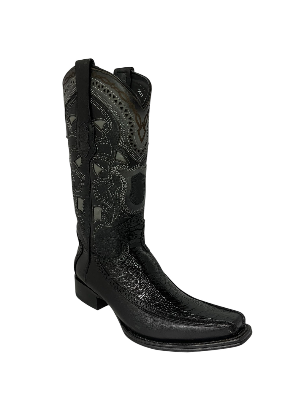 Los Altos Ostrich Leg And Deer Black European Square Toe - 76F0505