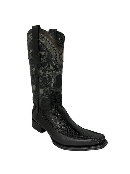 Los Altos Ostrich Leg And Deer Black European Square Toe - 76F0505