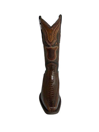 Los Altos Ostrich Leg And Deer Brown European Square Toe - 76F0507