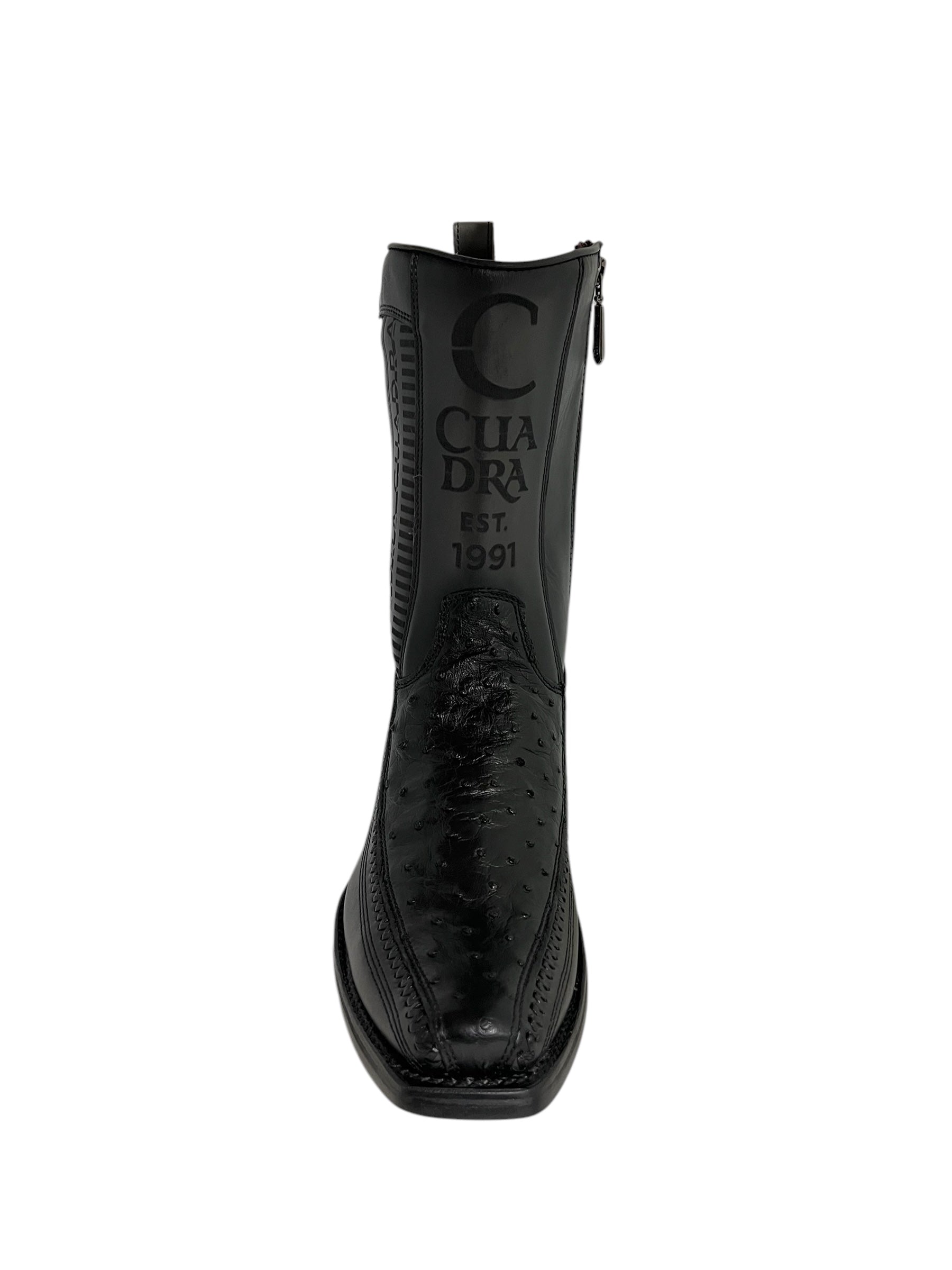 Cuadra Ostrich Black Woven & Laser Narrow Square Toe - CU802