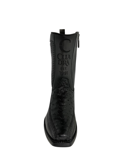 Cuadra Ostrich Black Woven & Laser Narrow Square Toe - CU802