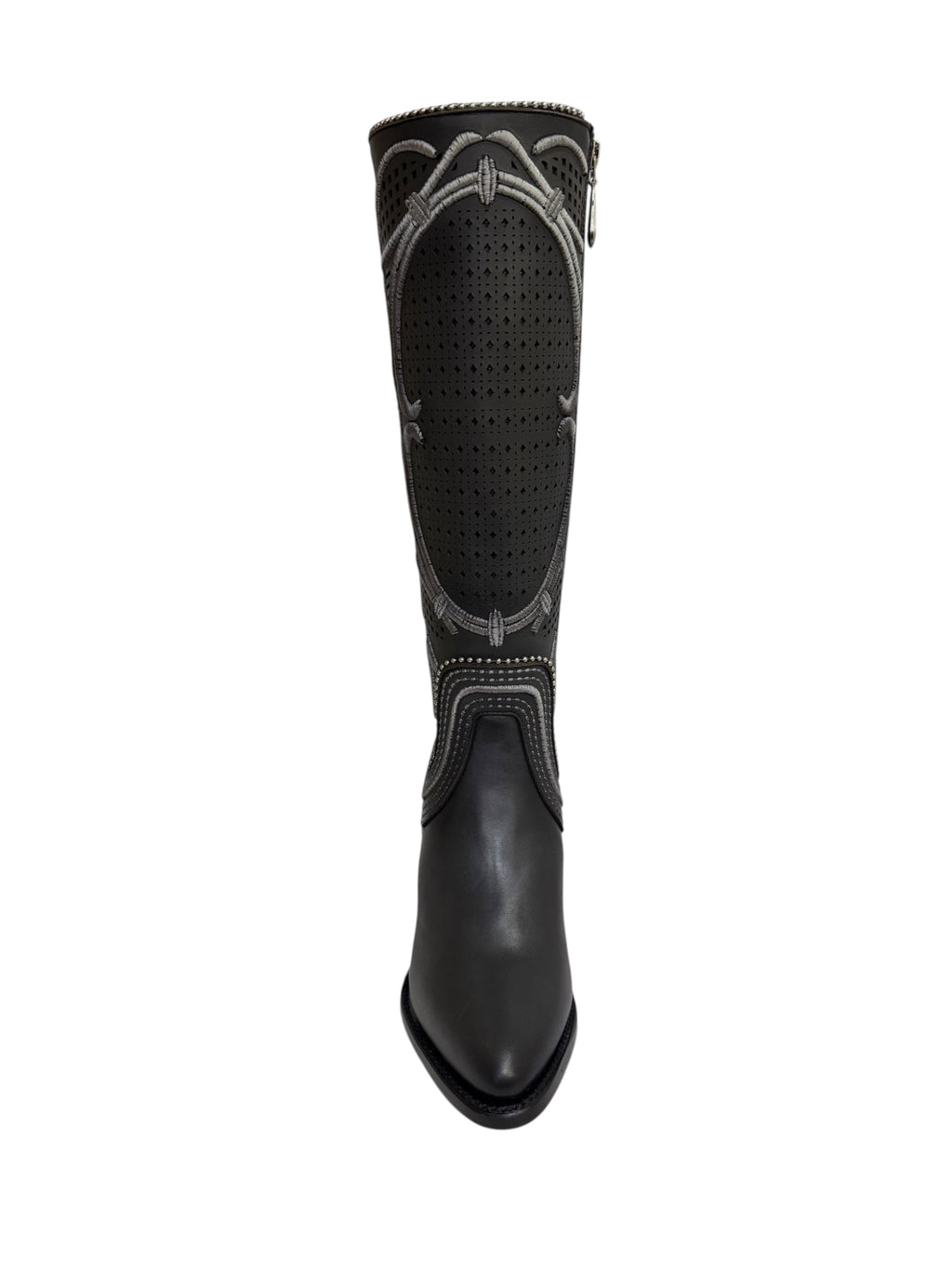 Cuadra Women's Tall Boot Oxford Grey Laser & Embroidery & Zipper Round Toe - CC242