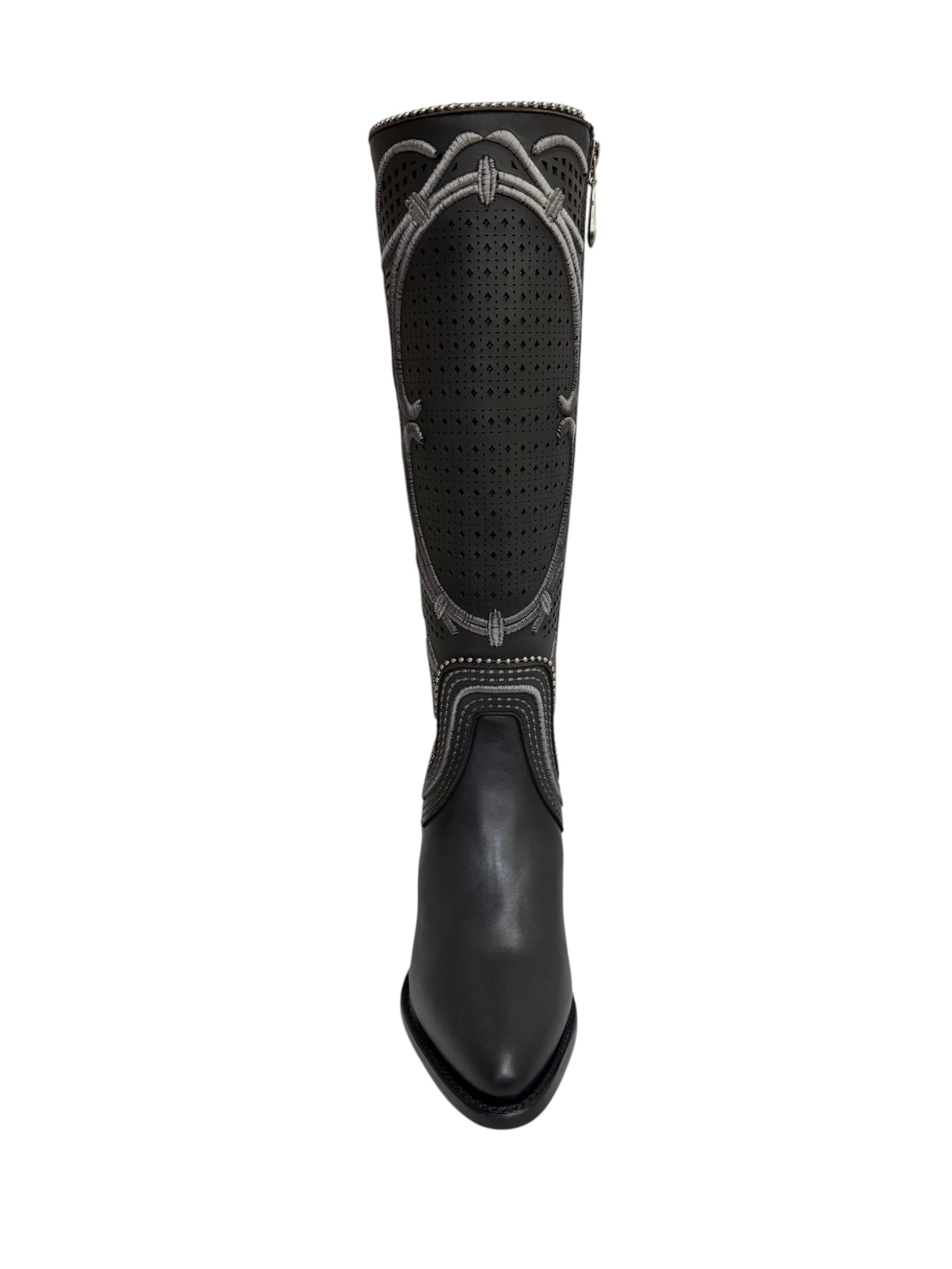 Cuadra Women's Tall Boot Oxford Grey Laser & Embroidery & Zipper Round Toe - CC242