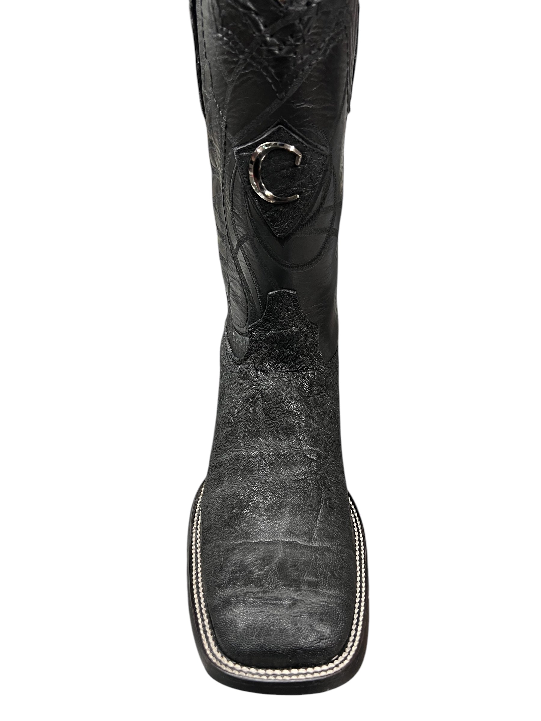 Cuadra Black Elephant Laser & Embroidery Square Toe - CU847