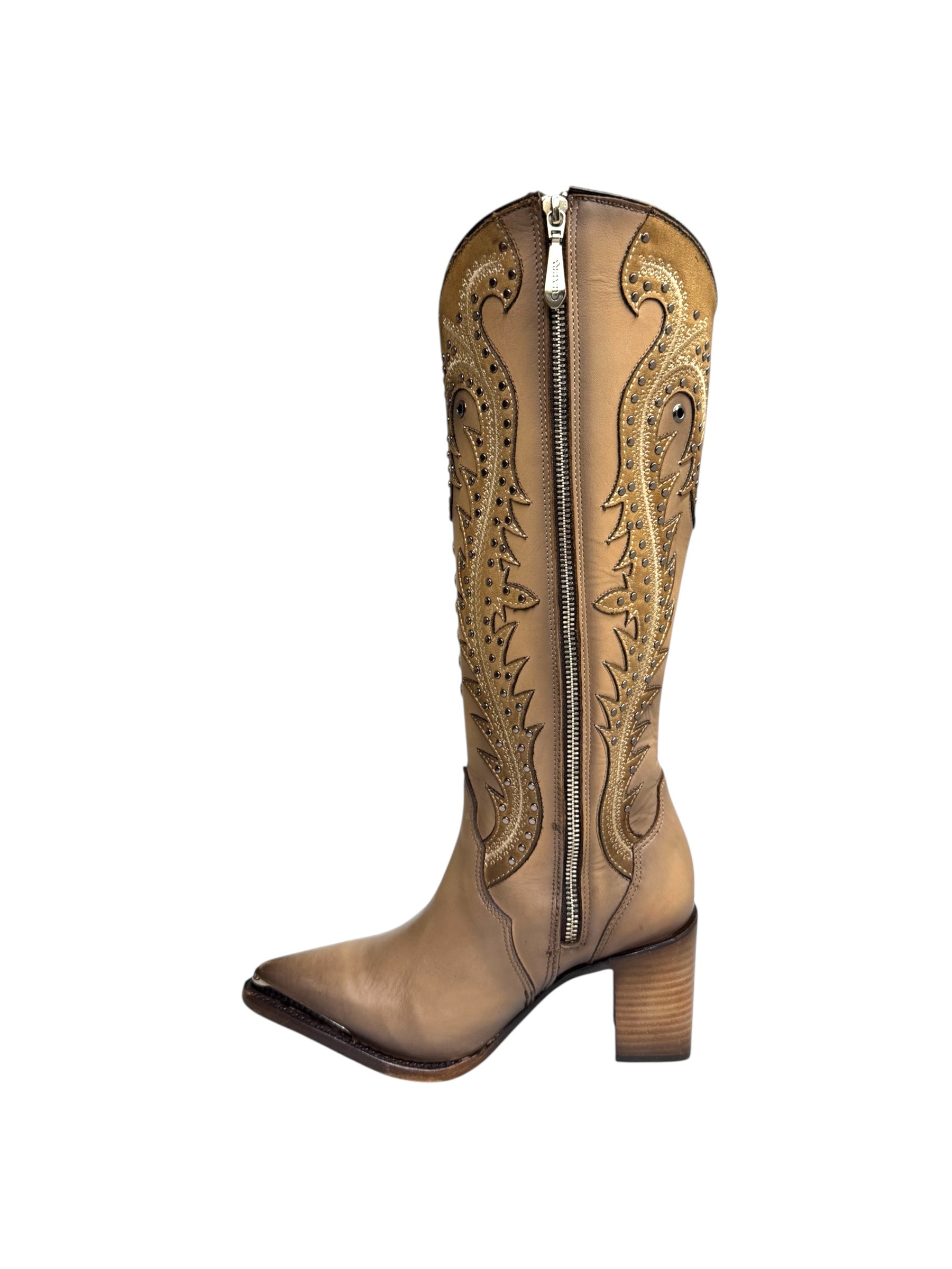 Cuadra Women's Tall Boot Satro Sand Overlay & Embriodery WIth Studds - CU763