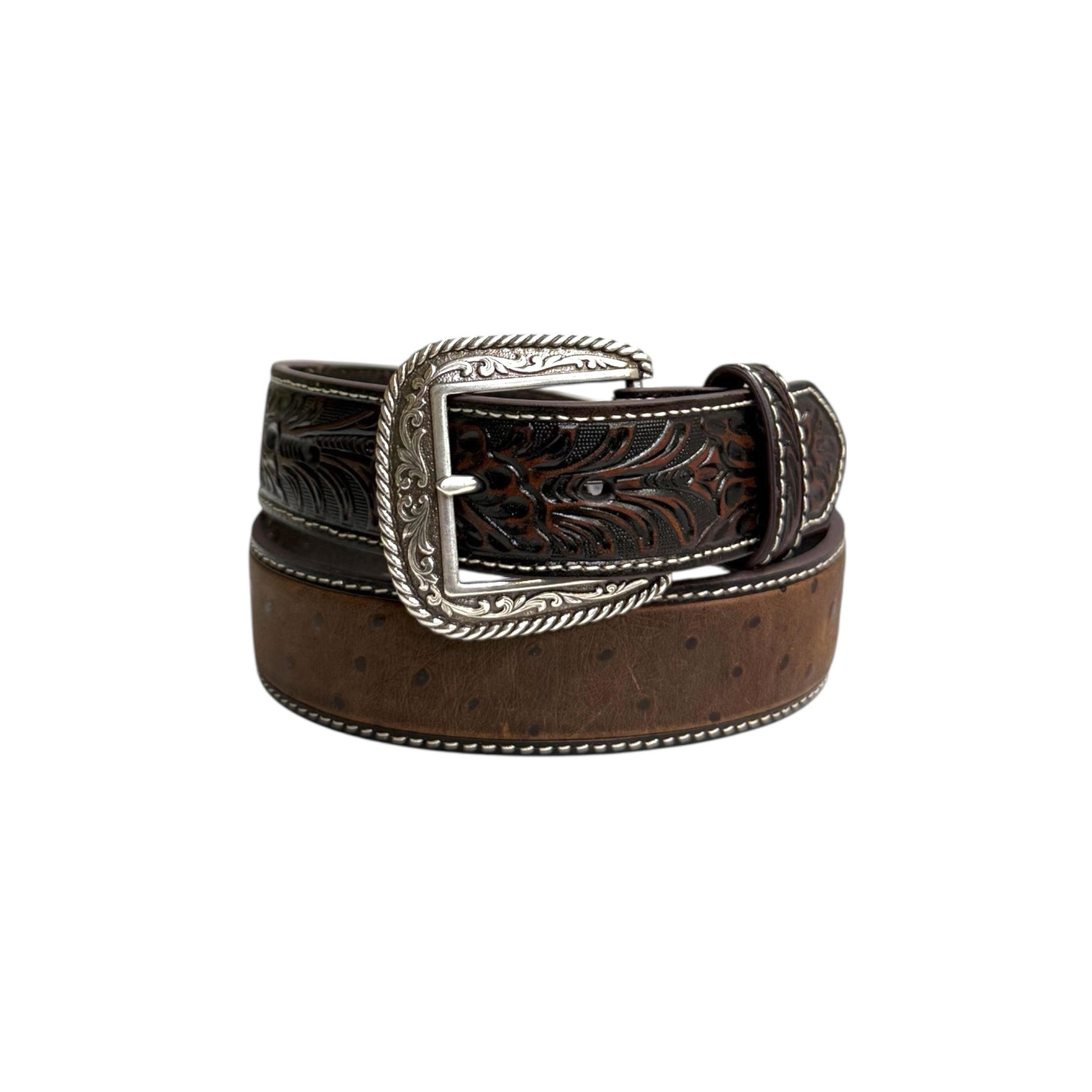 Ariat Faux Ostrich Brown Floral Tooled Belt