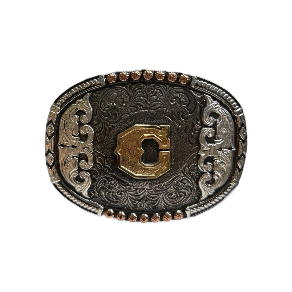 Crumrine Oval Buckle Tricolor Finish Initial A-H