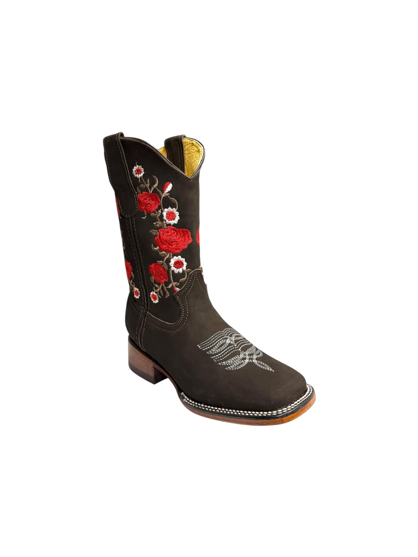 Potrillo Womens Red Flowers Nobuck brown Square Toe Boots - 425