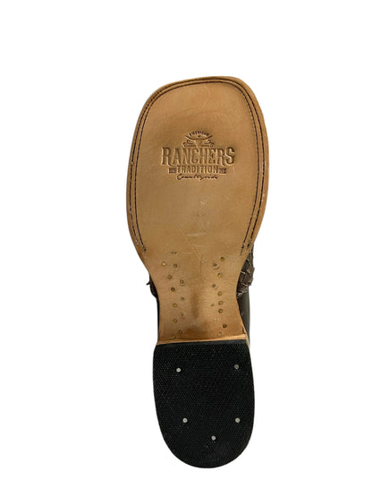 Ranchers Leather Stitched Brown Ankle Boot Square Toe