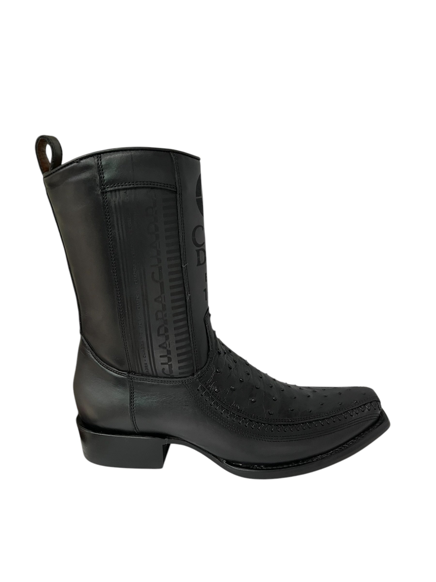 Cuadra Ostrich Black Woven & Laser Narrow Square Toe - CU802