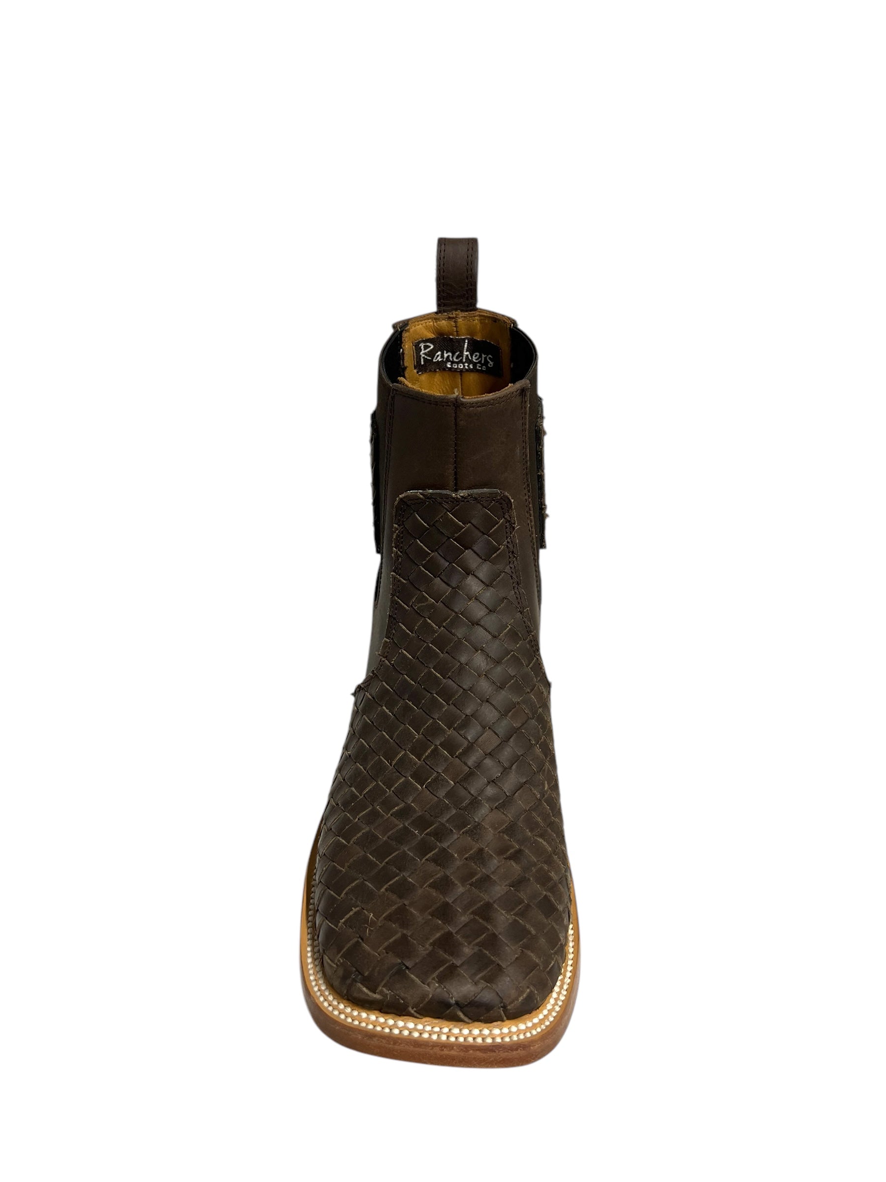 Ranchers Leather Stitched Brown Ankle Boot Square Toe