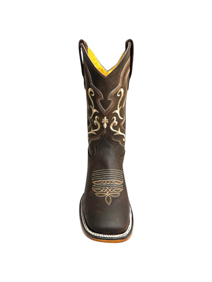 Potrillo Crazy Bovine Brown Square Toe Womens Boot - 422
