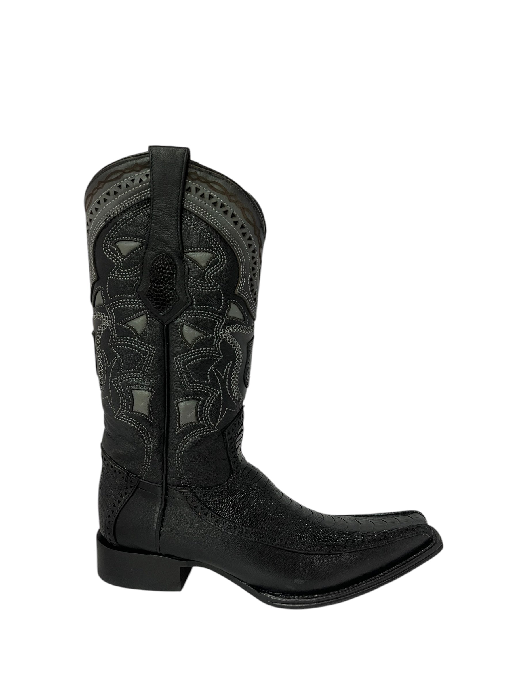 Los Altos Ostrich Leg And Deer Black European Square Toe - 76F0505