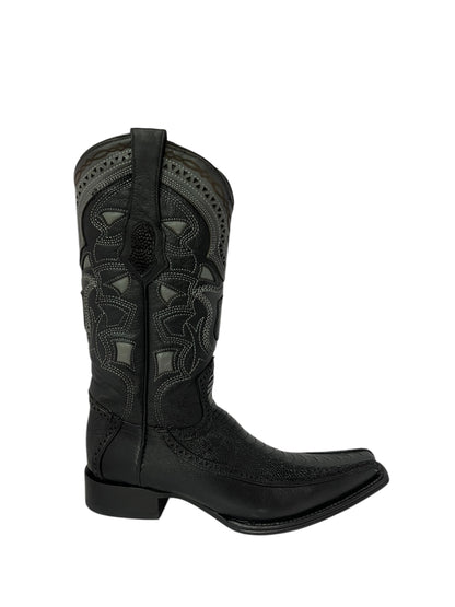 Los Altos Ostrich Leg And Deer Black European Square Toe - 76F0505