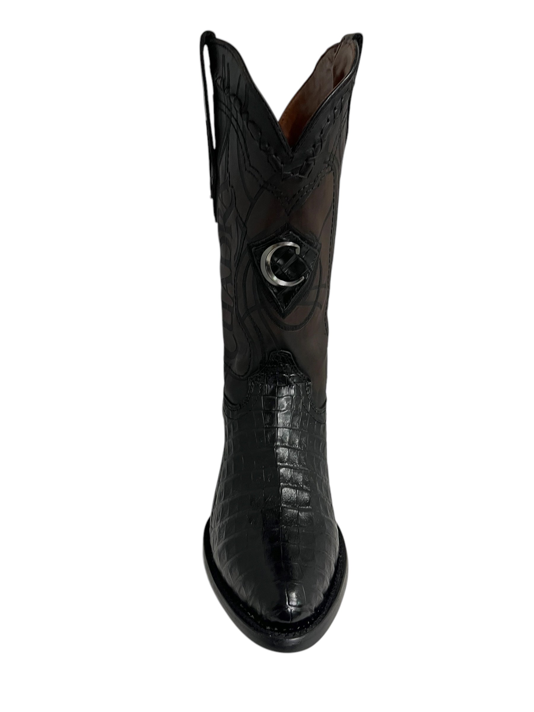 Cuadra Caiman Belly Plunge Black Round Toe - CU422