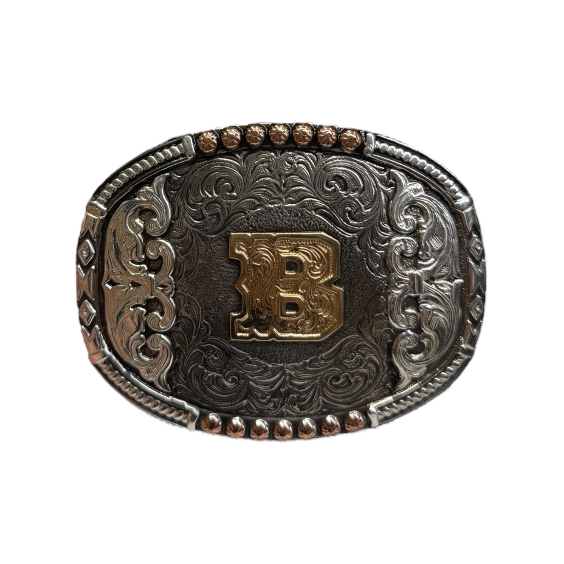 Crumrine Oval Buckle Tricolor Finish Initial A-H