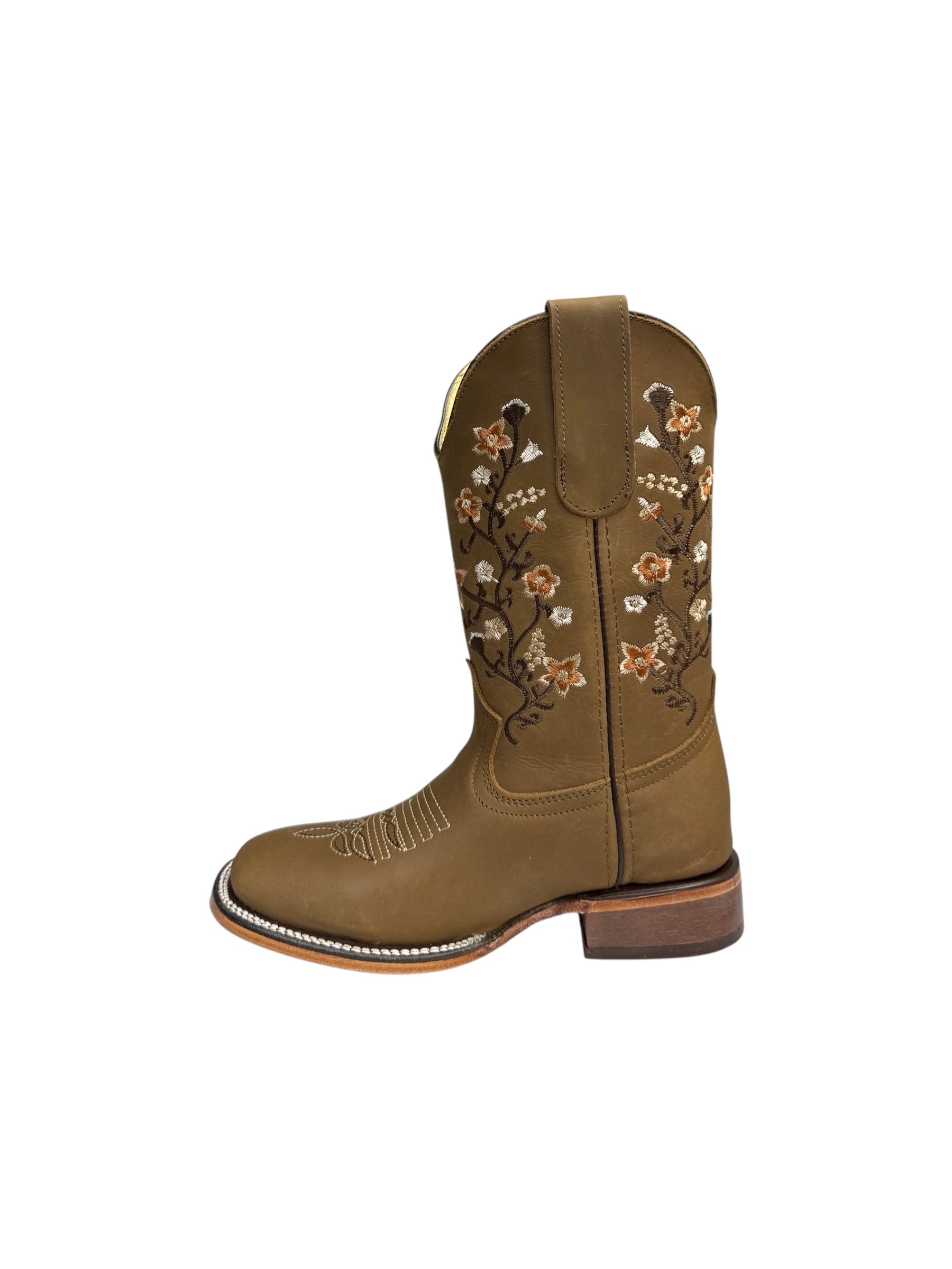 Potrillo Crazy Bovine Flowers Ocre Square Toe Womens Boots - 415