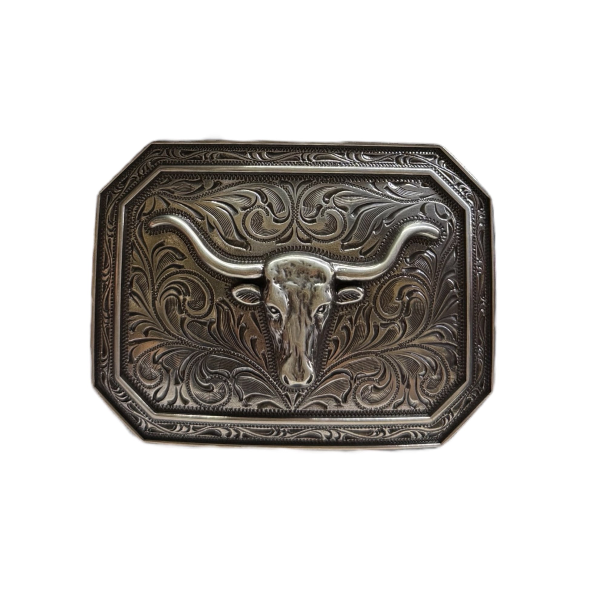 Ariat Rectangle Smooth Edge Longhorn Silver Buckle