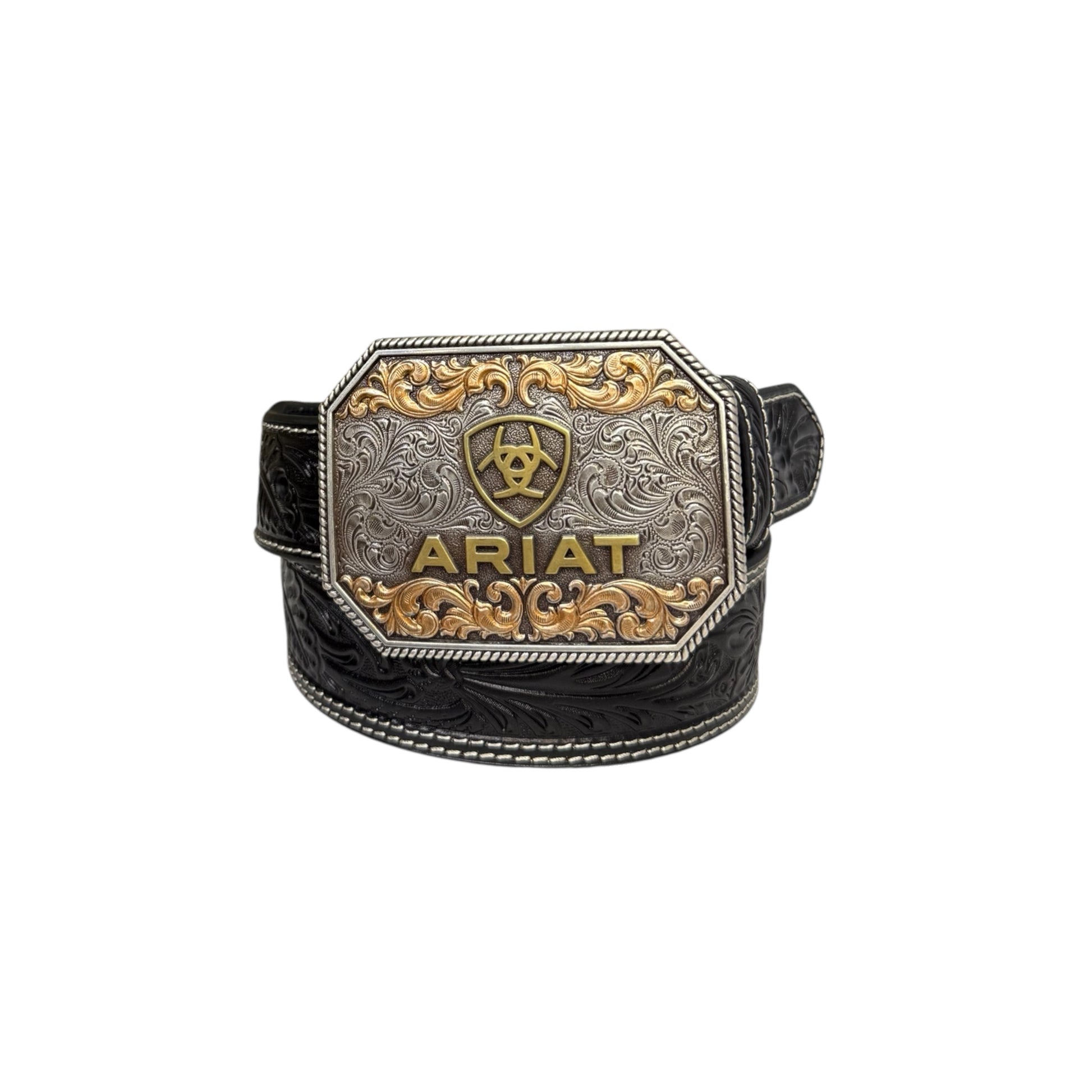 Ariat Belt Rectangle Multi finish Ariat Buckle Floral Embossed Black