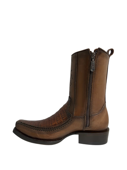 Cuadra Caiman Belly Brown Laser & Woven Narrow Square Toe - CU698