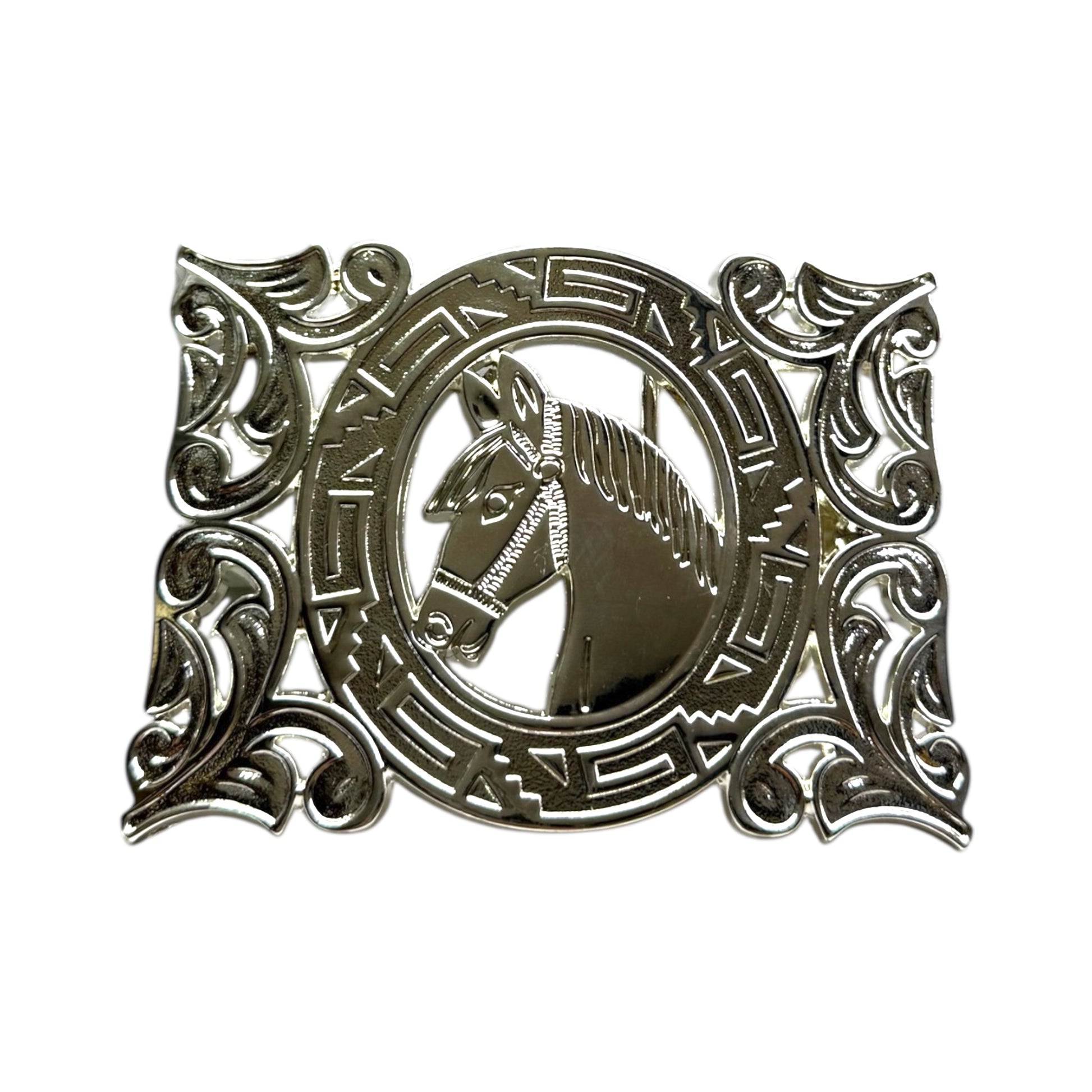Silver Horse Cowboy Belt Buckle