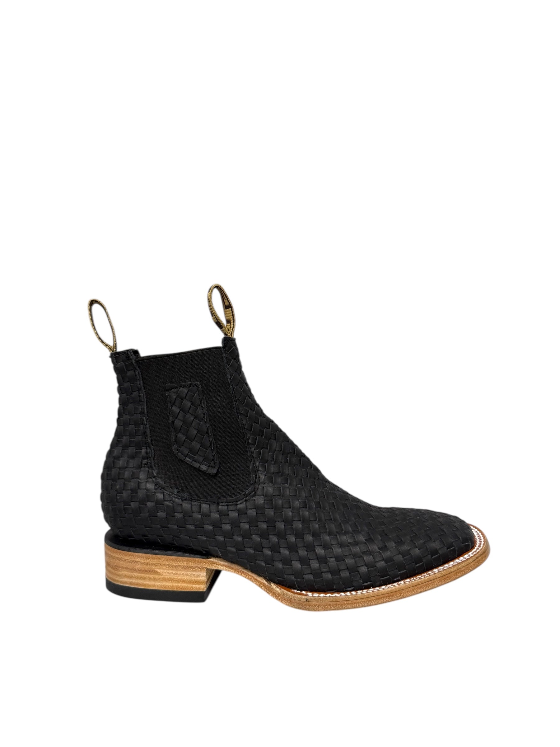Calzatti Leather Stitched Black Square Toe Ankle Boots - 1910