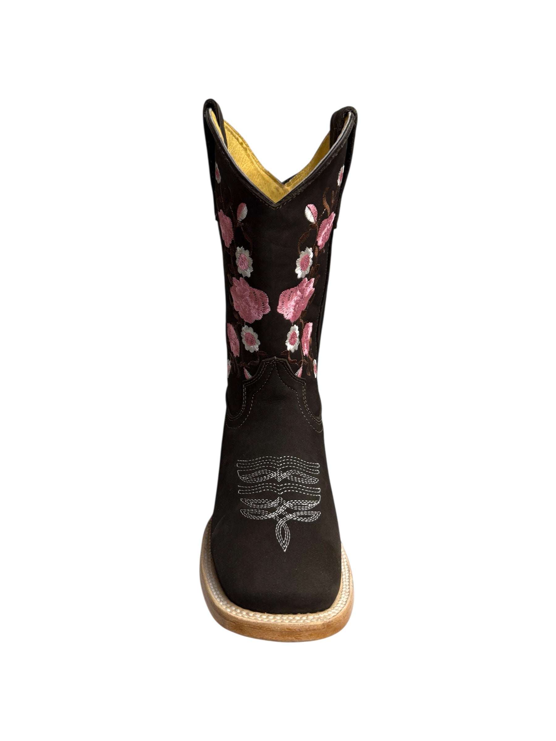 Potrillo Pink Flowers Nobuck Brown Womens Square Toe Boots - 428
