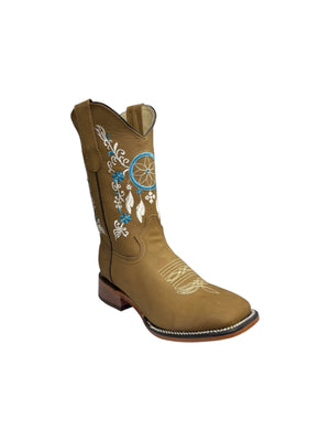Potrillo Aztec Embroidery Ocre Square Toe Womens Boot - 434