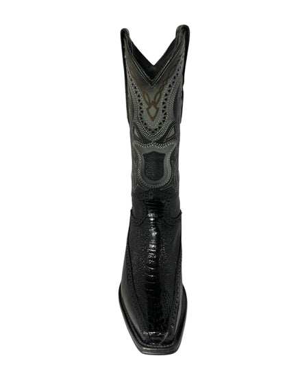 Los Altos Ostrich Leg And Deer Black European Square Toe - 76F0505