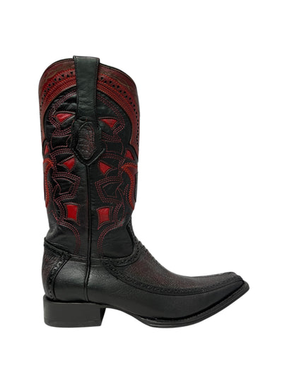 Los Altos Ostrich Leg And Deer Black Cherry European Square Toe -76F0518