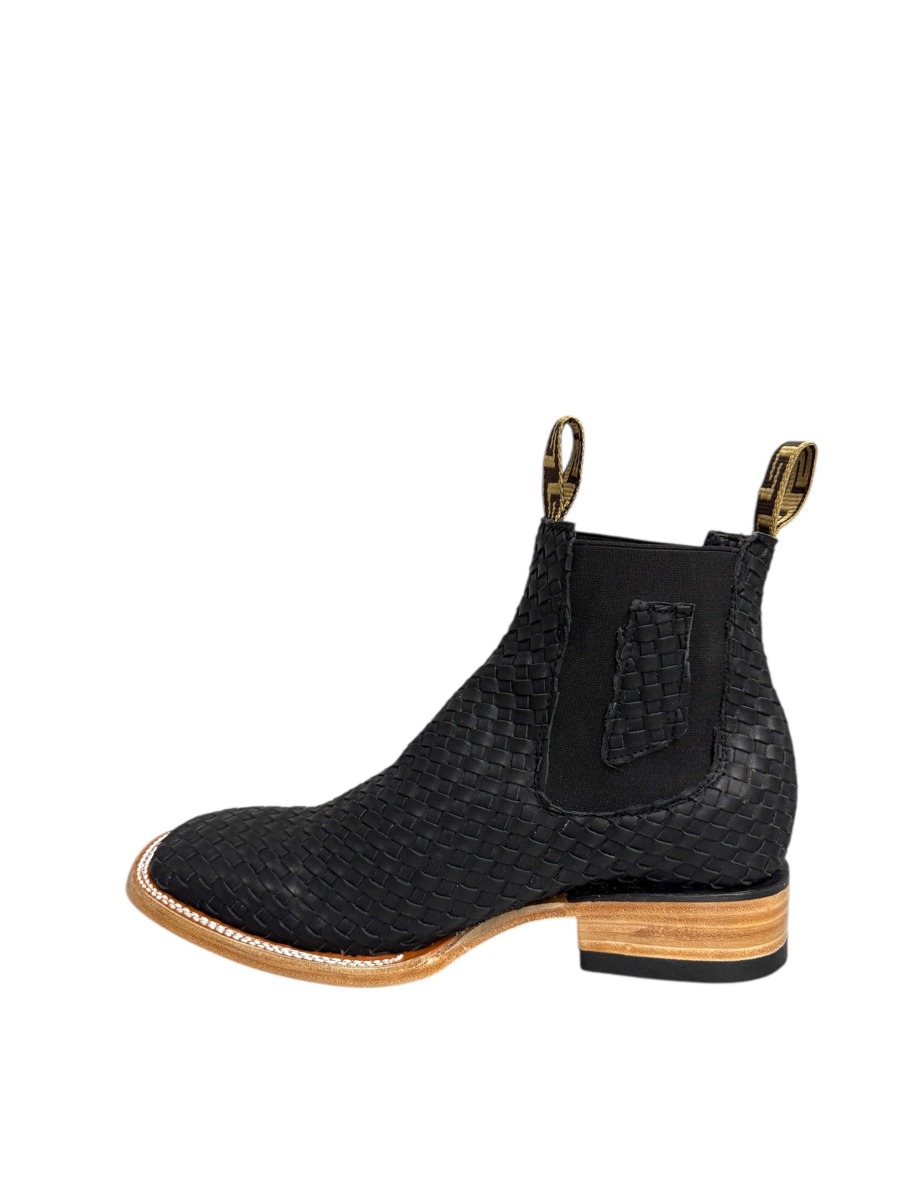 Calzatti Leather Stitched Black Square Toe Ankle Boots - 1910