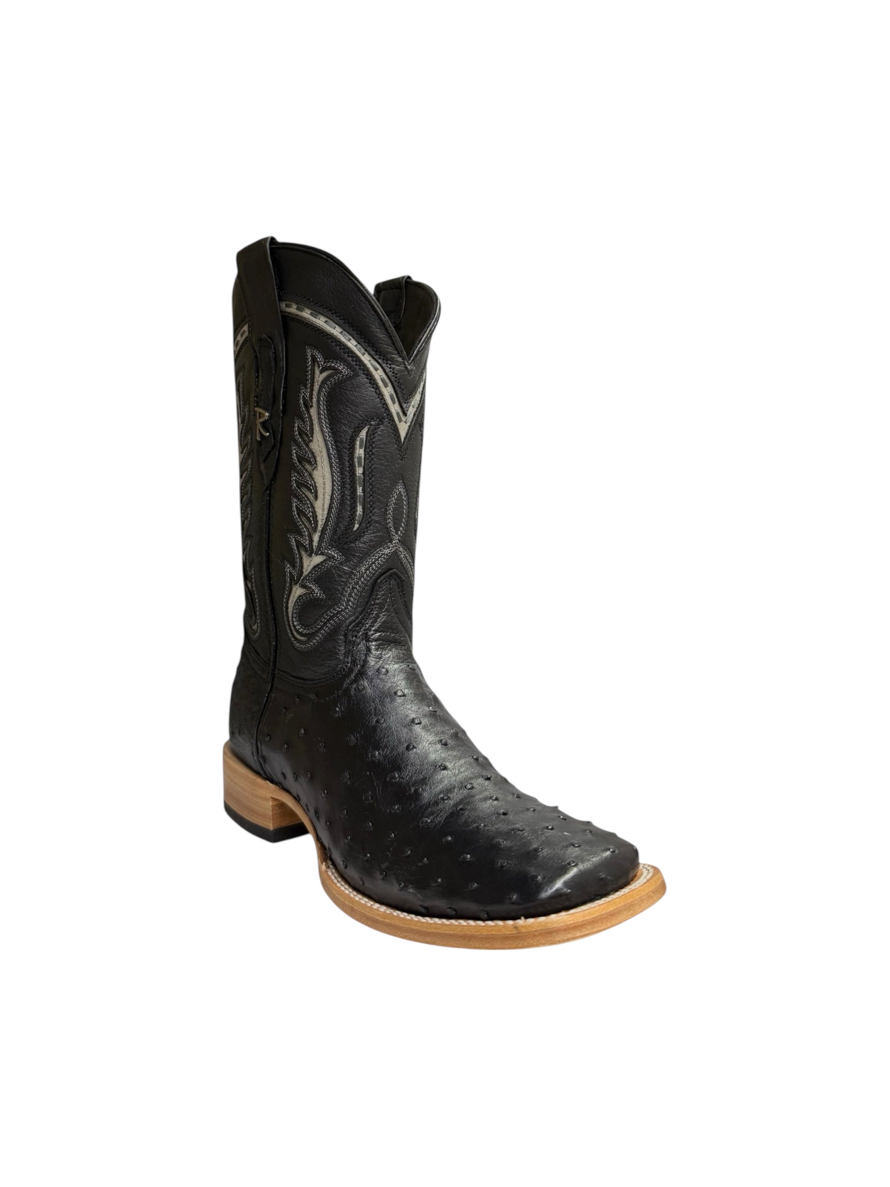 Ranchers Ostrich Black Square Toe Cowboy Boot