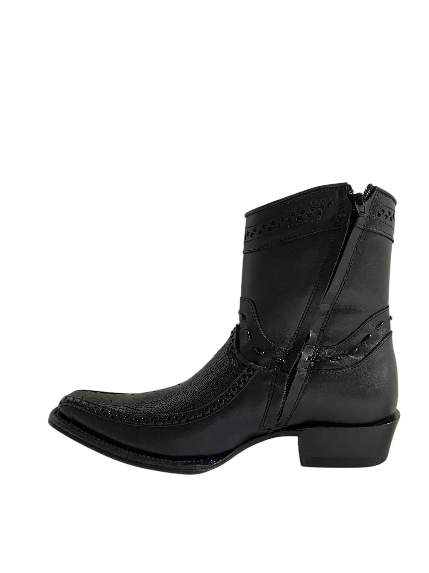 Los Altos Ankle Boot Ostrich Leg And Deer European Square Toe Black - 76BF0505