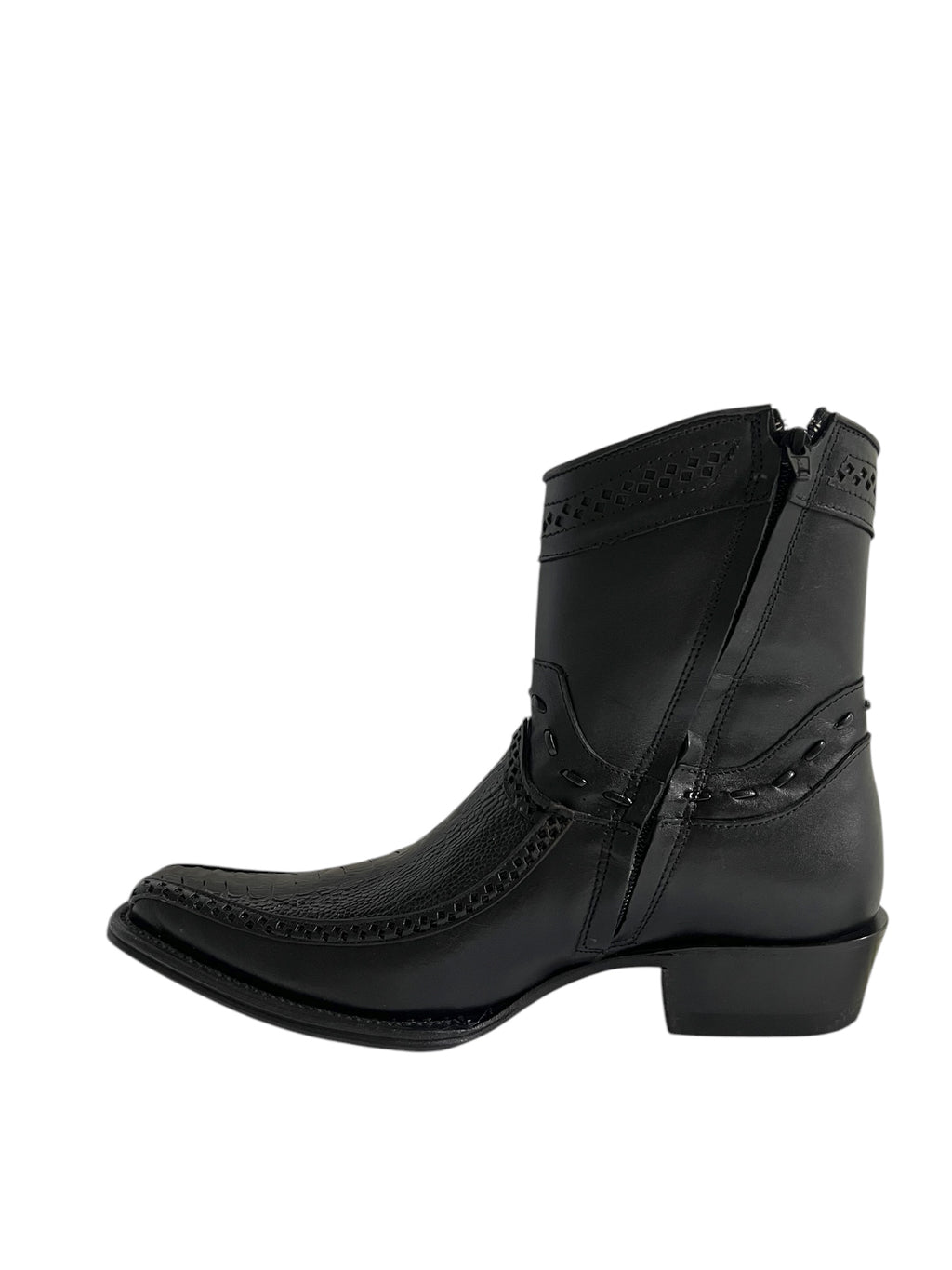 Los Altos Ankle Boot Ostrich Leg And Deer European Square Toe Black - 76BF0505