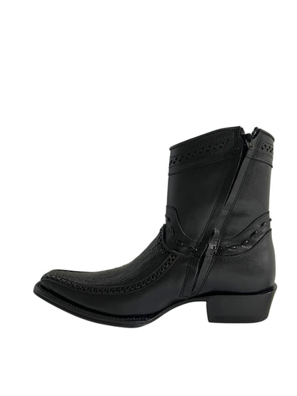 Los Altos Ankle Boot Ostrich Leg And Deer European Square Toe Black - 76BF0505
