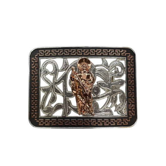 San judas Tadeo Wetsern Cowboy Belt Buckle Silver And Rose Gold HJ-13