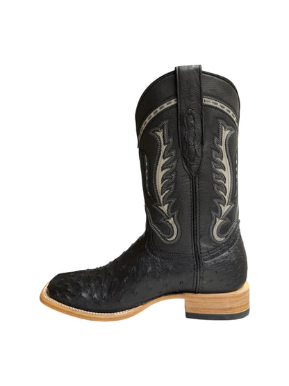 Ranchers Ostrich Black Square Toe Cowboy Boot