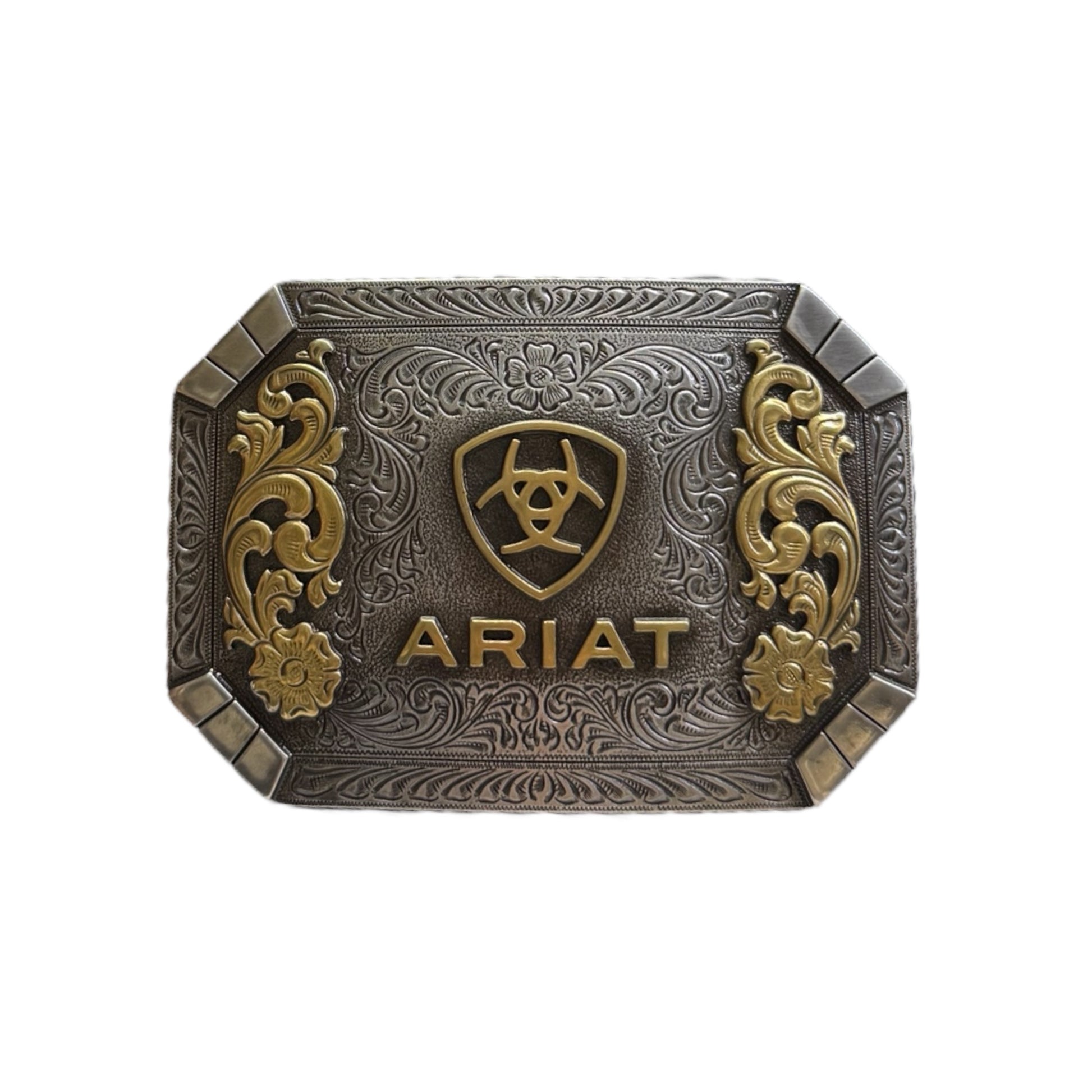 Ariat Rectangle Floral Emblem Antique Silver Buckle