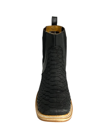 Ranchers Ankle Boot Square Toe Python Black