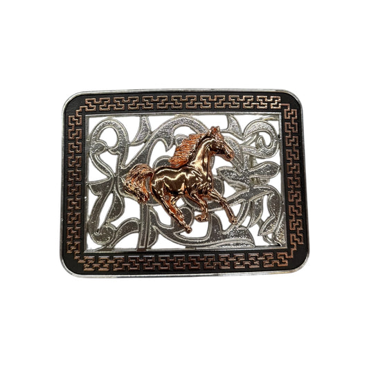 Classic Running Horse Wetsern Belt Buckle Silver And Rose Gold - HC-29