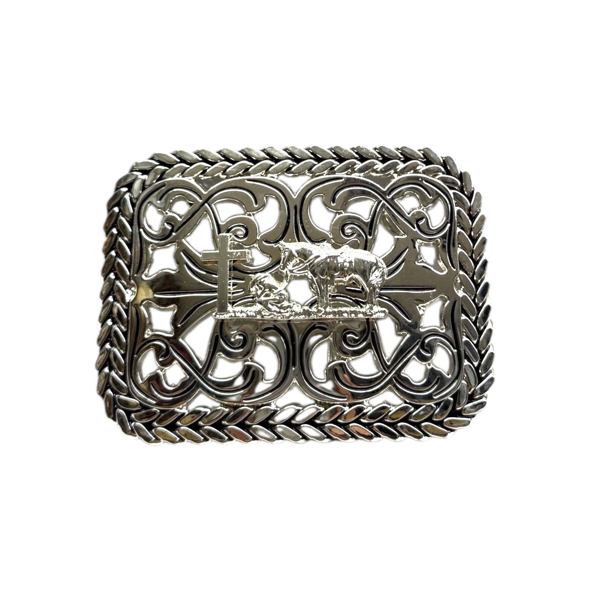 Praying Cowboy WIth Horse Silver Cowboy Belt Buckle