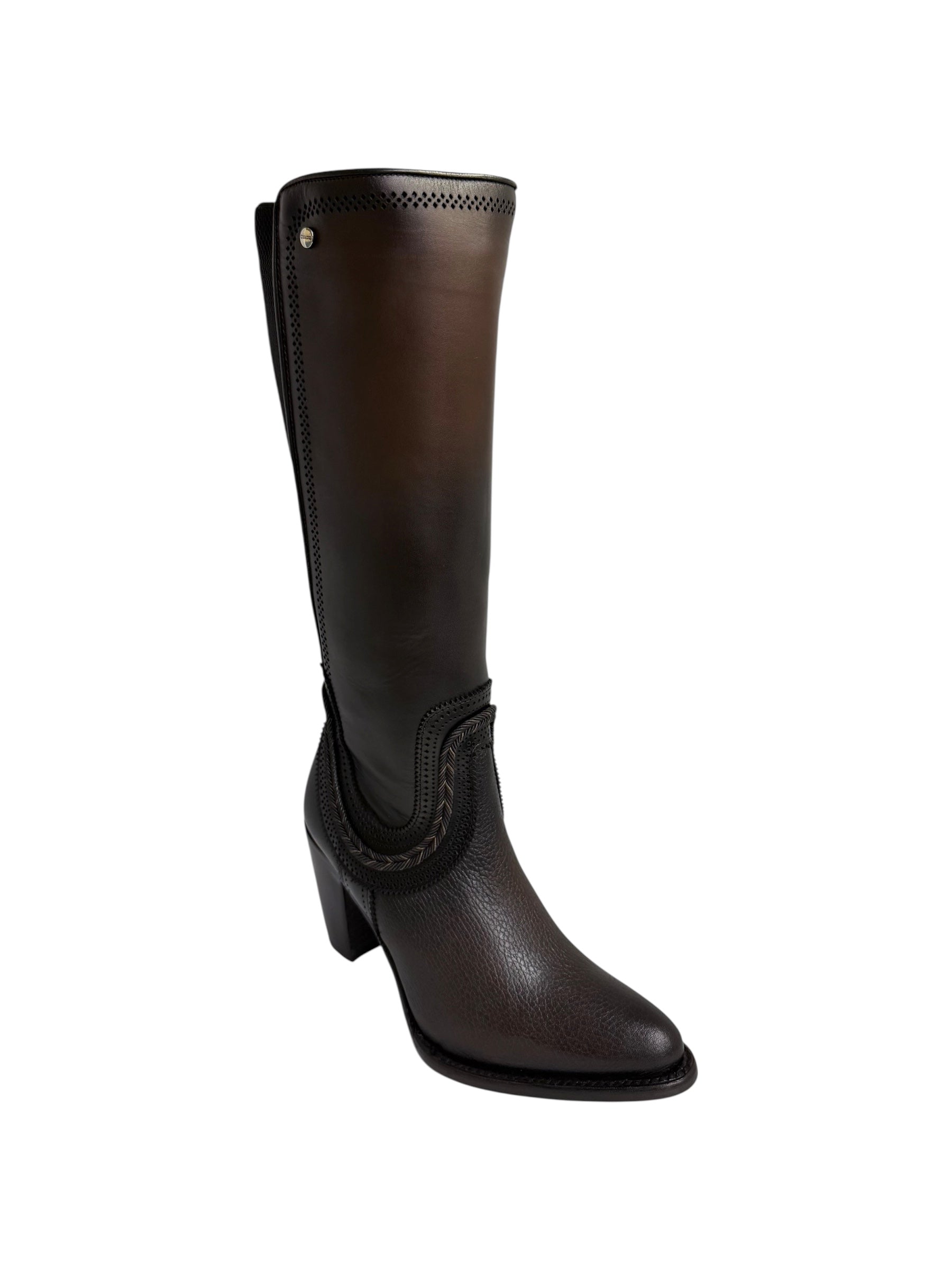 Cuadra Women's Tall Boot Flame Chocolate Zipper & Elastic Round Toe - CU885