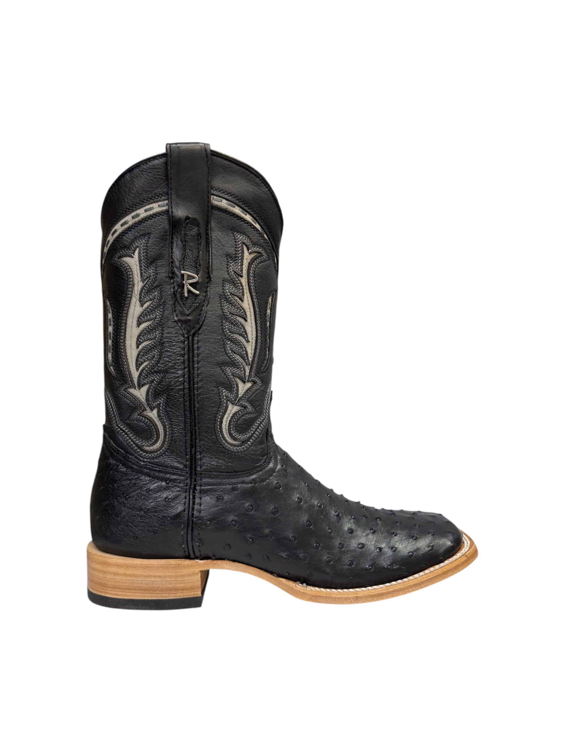 Ranchers Ostrich Black Square Toe Cowboy Boot
