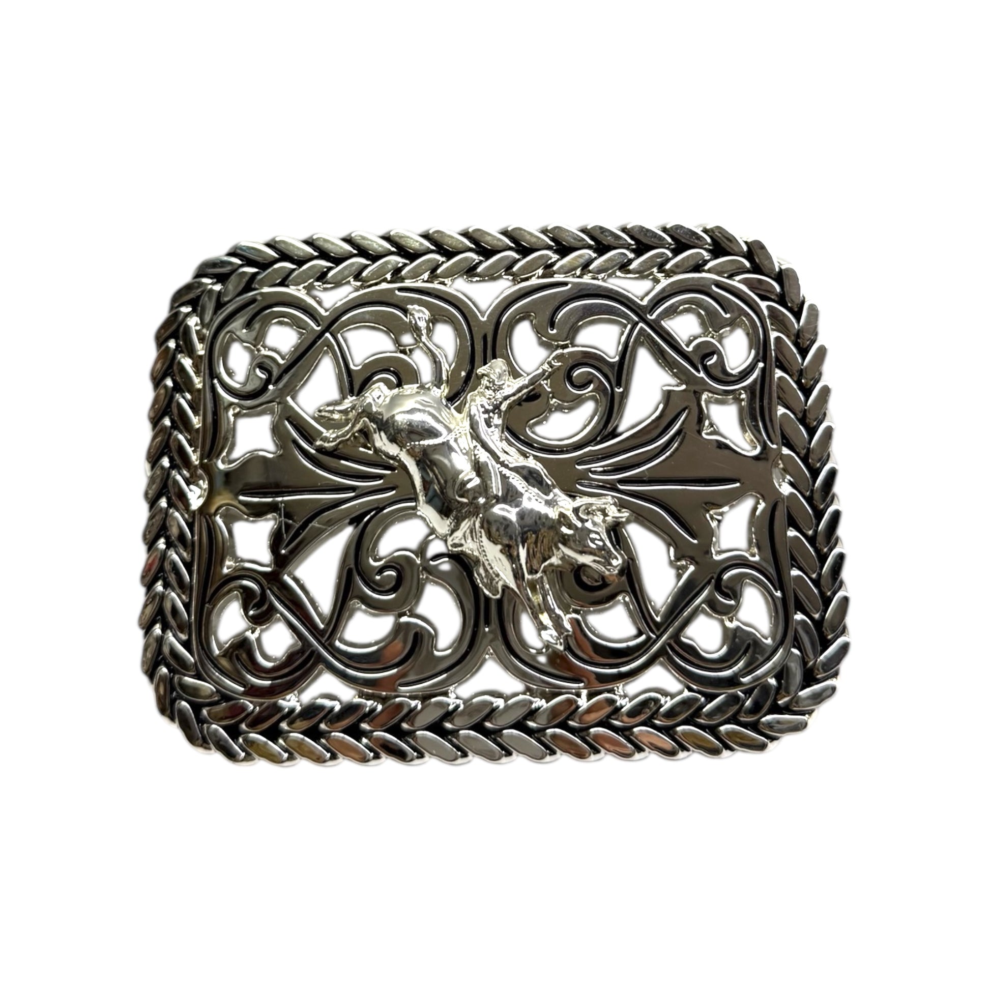 Rodeo Bull Riding Silver Cowboy Belt Buckle