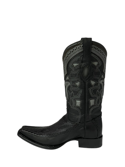 Los Altos Ostrich Leg And Deer Black European Square Toe - 76F0505