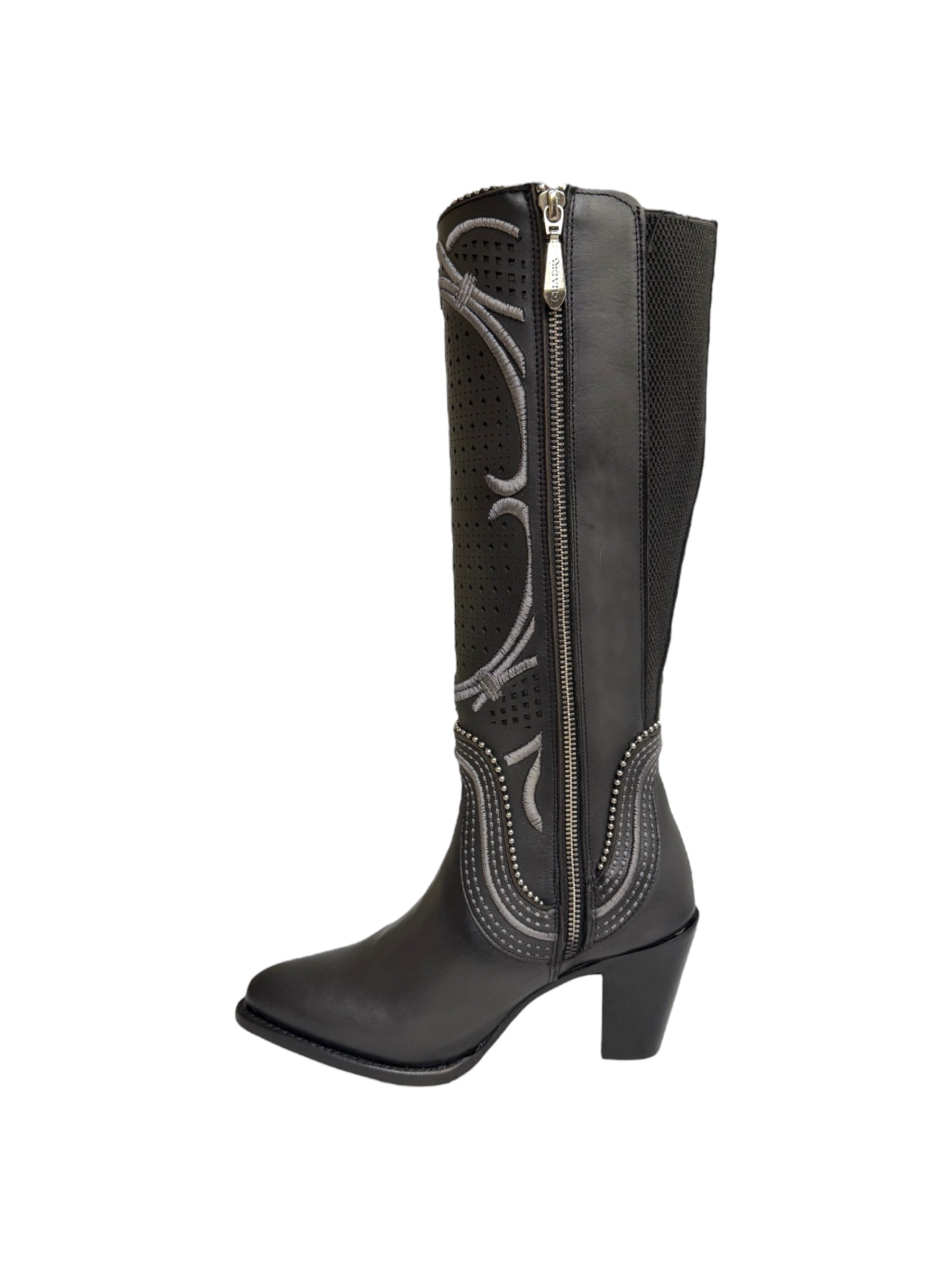 Cuadra Women's Tall Boot Oxford Grey Laser & Embroidery & Zipper Round Toe - CC242