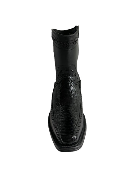 Los Altos Ankle Boot Ostrich Leg And Deer European Square Toe Black - 76BF0505