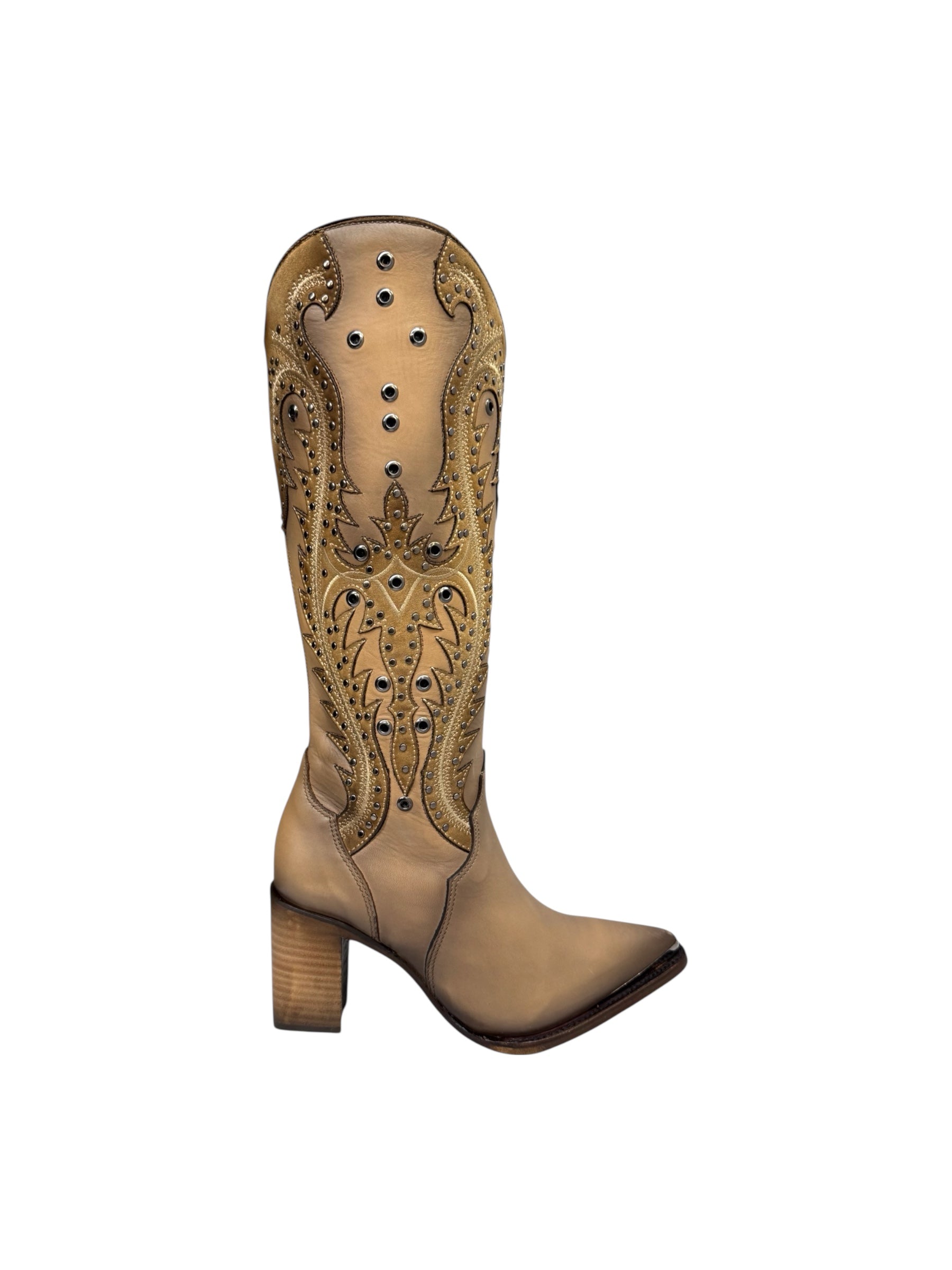 Cuadra Women's Tall Boot Satro Sand Overlay & Embriodery WIth Studds - CU763