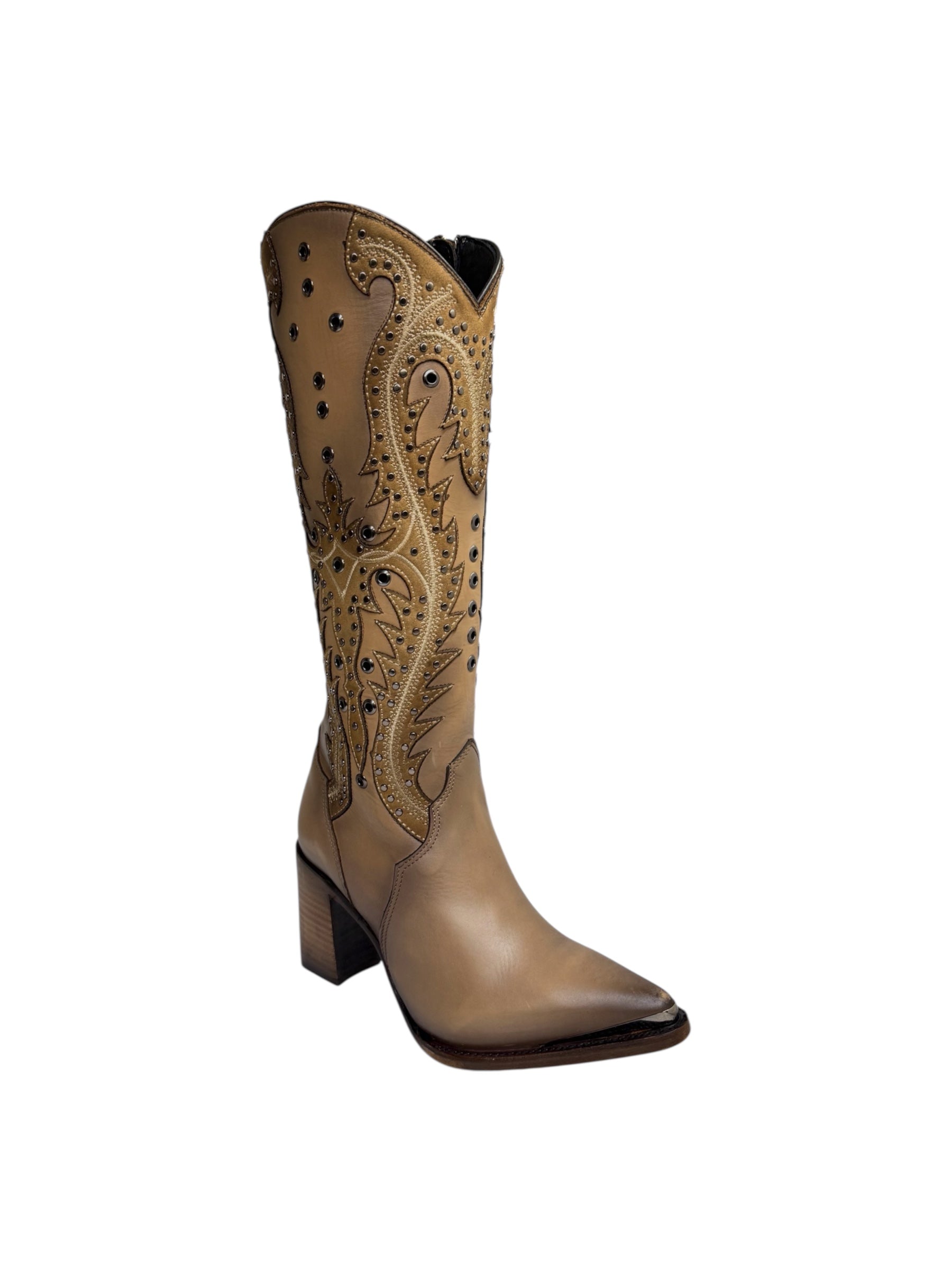 Cuadra Women's Tall Boot Satro Sand Overlay & Embriodery WIth Studds - CU763