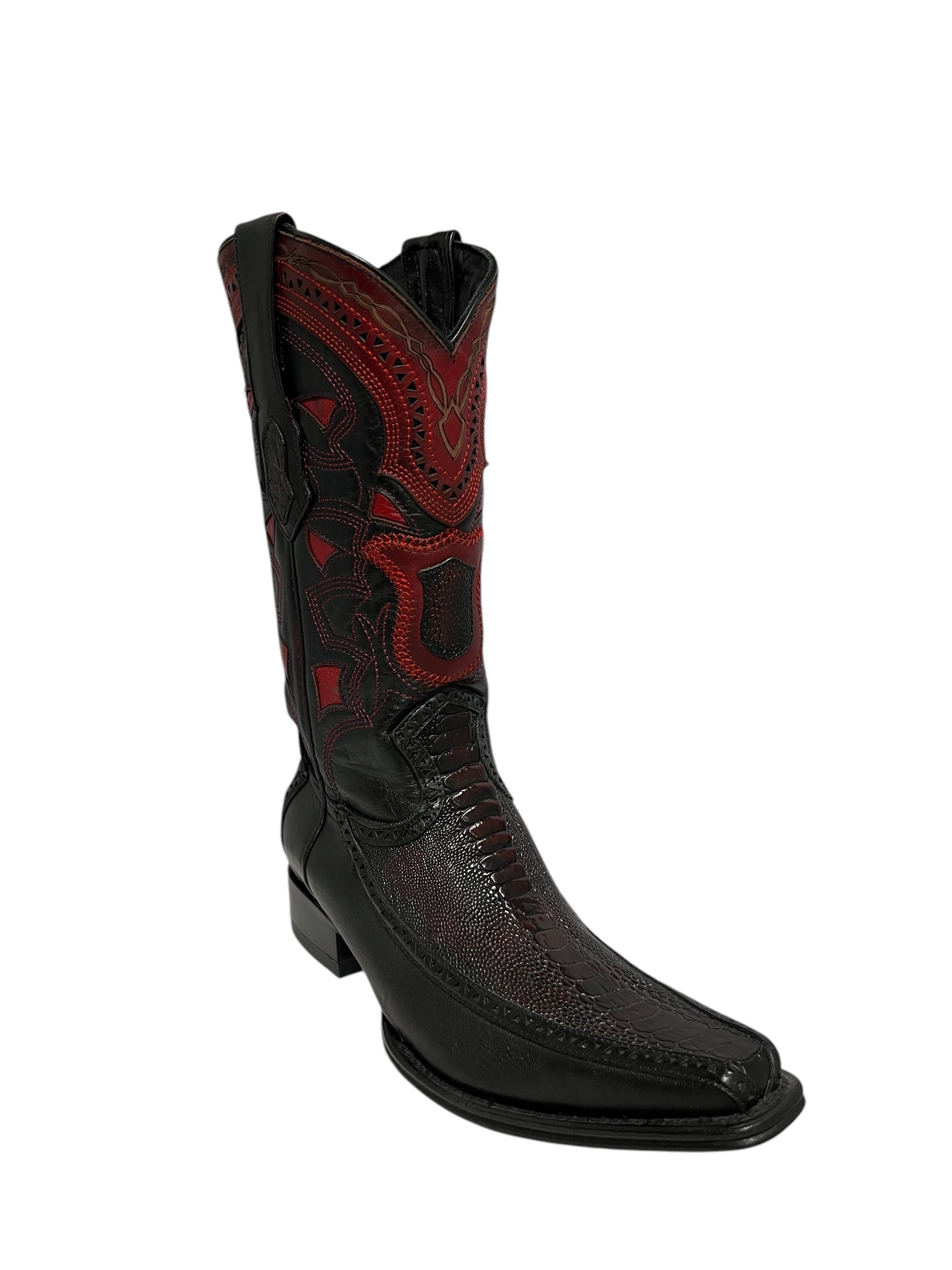 Los Altos Ostrich Leg And Deer Black Cherry European Square Toe -76F0518